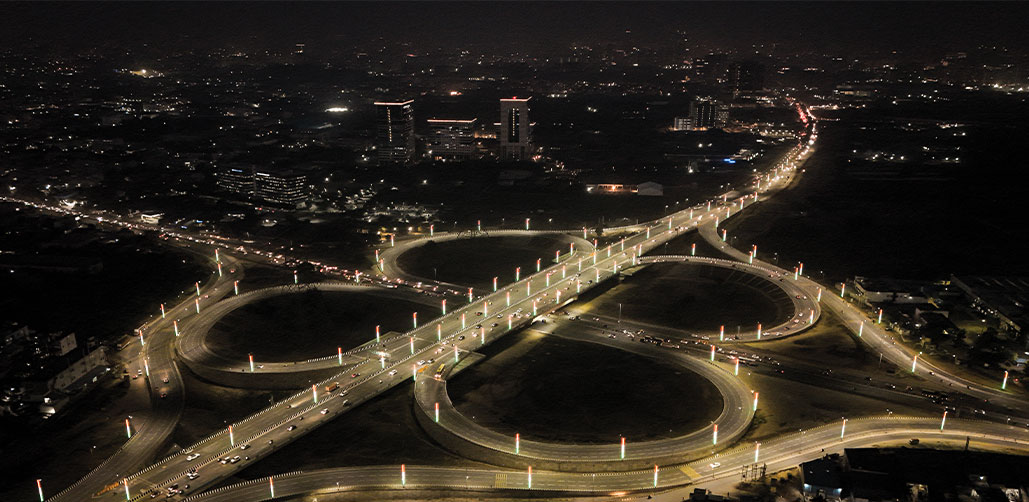 Dwarka Expressway - Night view of one of the largest Clover Leaf Interchange with more than 2 km circumferential length